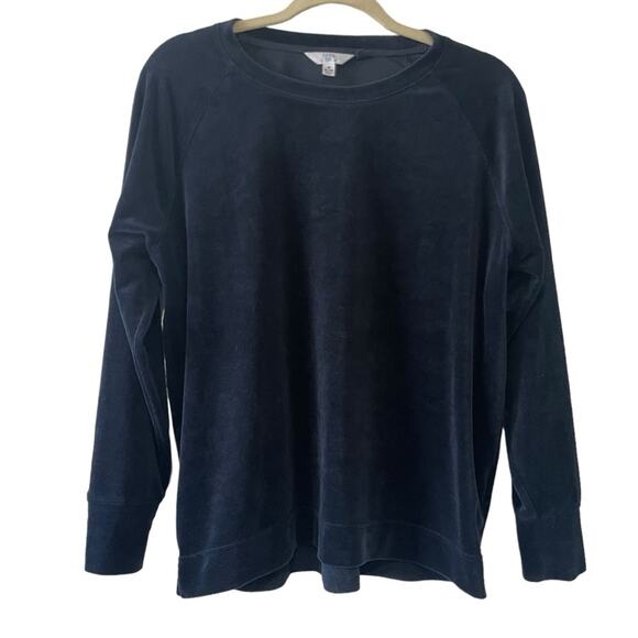 Time and True Navy Velvet Longsleeve shirt size medium velour sweatshirt - Picture 1 of 4